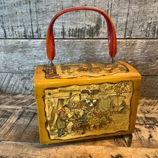Vintage Anton Pieck Decoupage Wooden Purse Box Sewing Storage