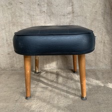 Retro Vintage Sherborne Black Vinyl Footstool Dansette Legs Mid Century Modern