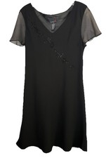 SCARLETT SHEATH LITTLE BLACK DRESS w. Sheer Cap Sleeve & Beading Detail Size 18