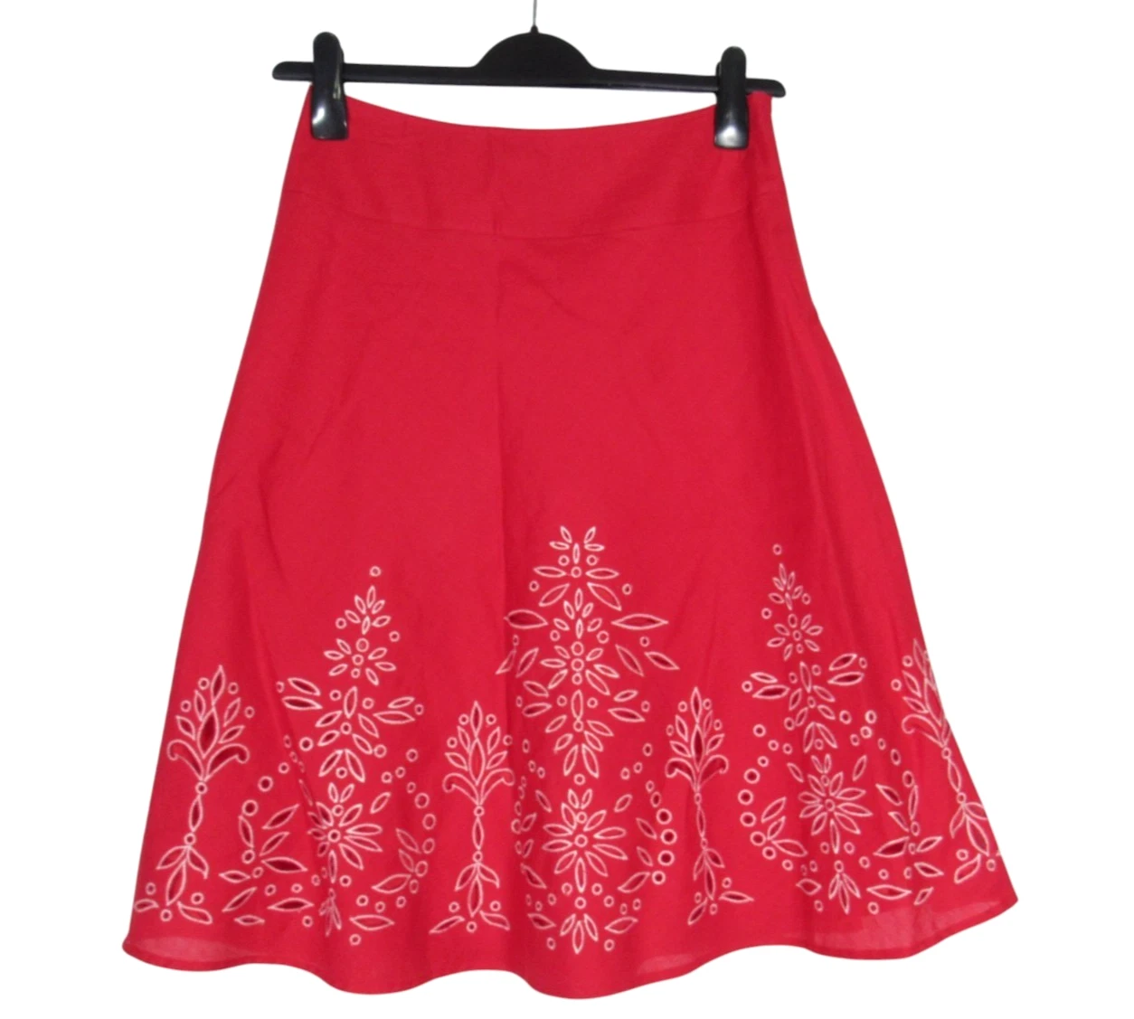 SILKLAND Lined LINEN Red FLORAL EYELET EMBROIDERED Side Zipper A-LINE SKIRT Sz 4