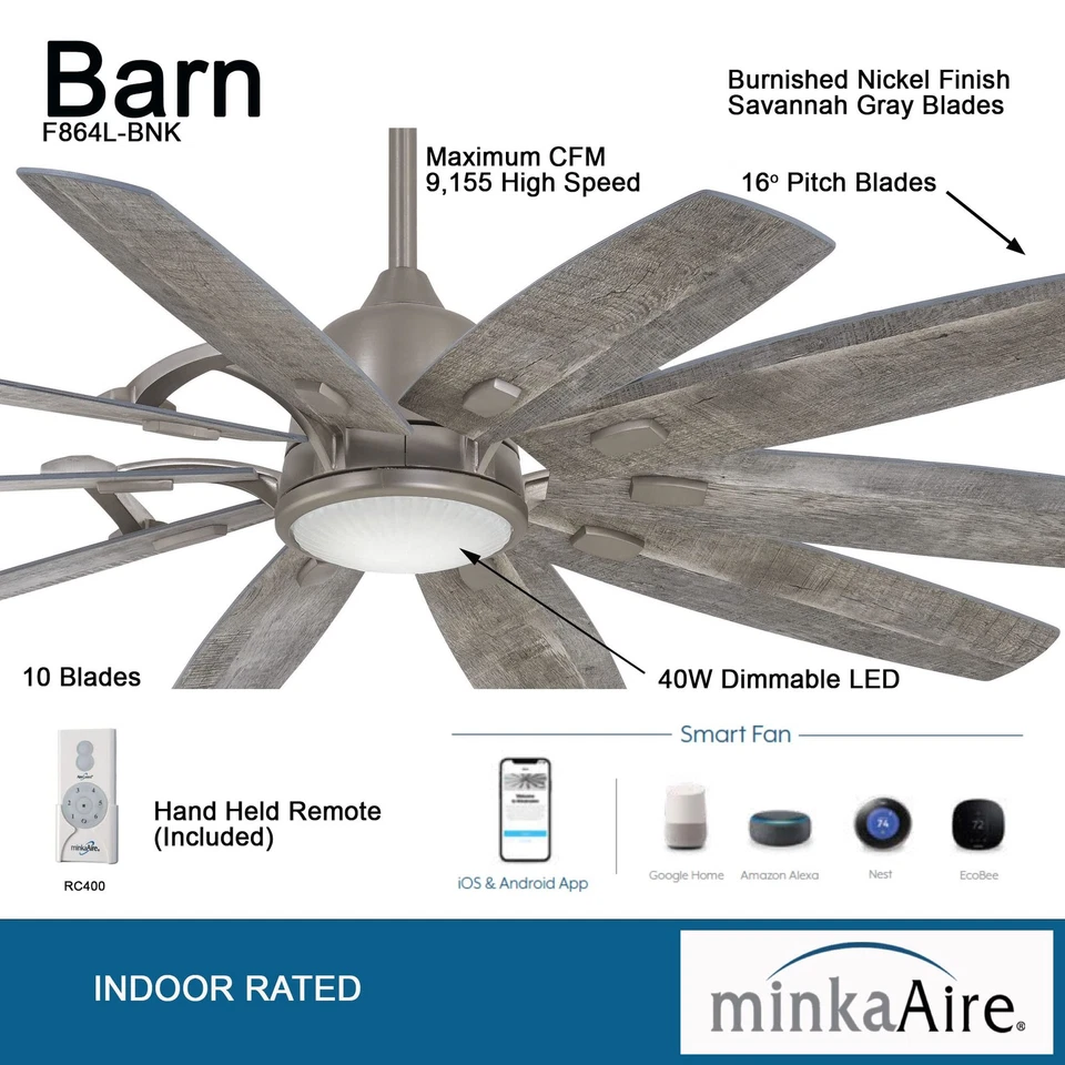Minka-Aire F864L-BNK Barn 65" Ceiling Fan*NEW* - Image 2 of 4