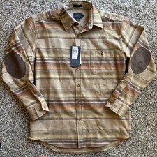 NWT Pendleton Brown Stripe TRAIL Shirt 100 Wool Men Medium ELBOW PATCHES