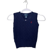 Polo Ralph Lauren Classic Navy Cable Knit Sweater Vest Youth Size 5 Preppy
