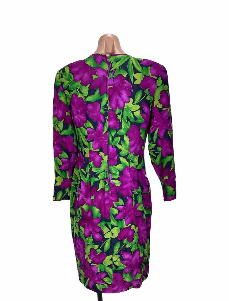 Vestido de Noche AJ Bari Años 80 De Colección Brillante Floral Imitación Envoltura Acanalada Manga Hinchada 12 Foto 2 de 4