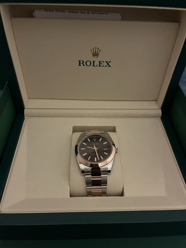 Rolex Datejust 41mm Two-Tone Rose Gold/Steel Black Dial Auto Date Box Papers
