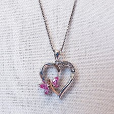 Heart Dragonfly Pendant Necklace 925 14K Simulated Pink Sapphire Sterling Chain