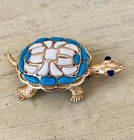 Vintage Signed TRIFARI Modern Mosaics Turtle Brooch Pin Costume Jewelry READ