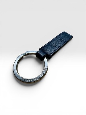 Original Emporio Armani Schlüsselanhänger Echtleder Schwarz Logo Ring Metall Bulk