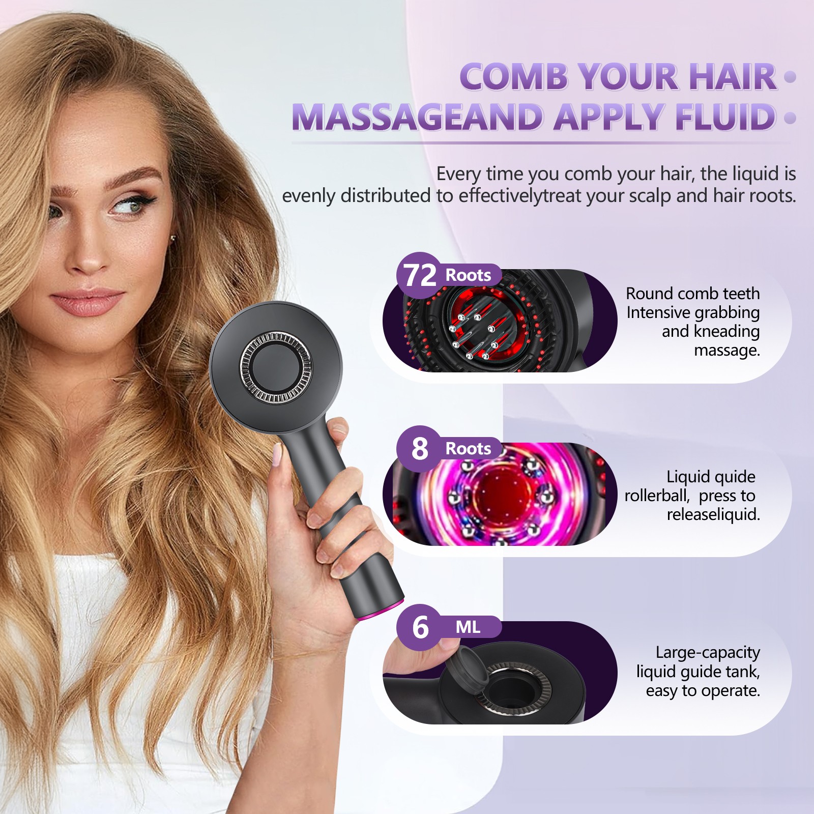 Electric Massage Comb Red Light Therapy Hair Oil Applicator Scalp Massager Brush