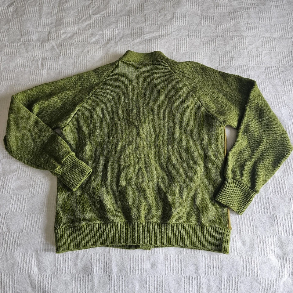 Cárdigan Suéter Vintage Años 60 Lana M Verde Oliva Gamuza Cable Rockabilly Cobain Foto 4 de 4