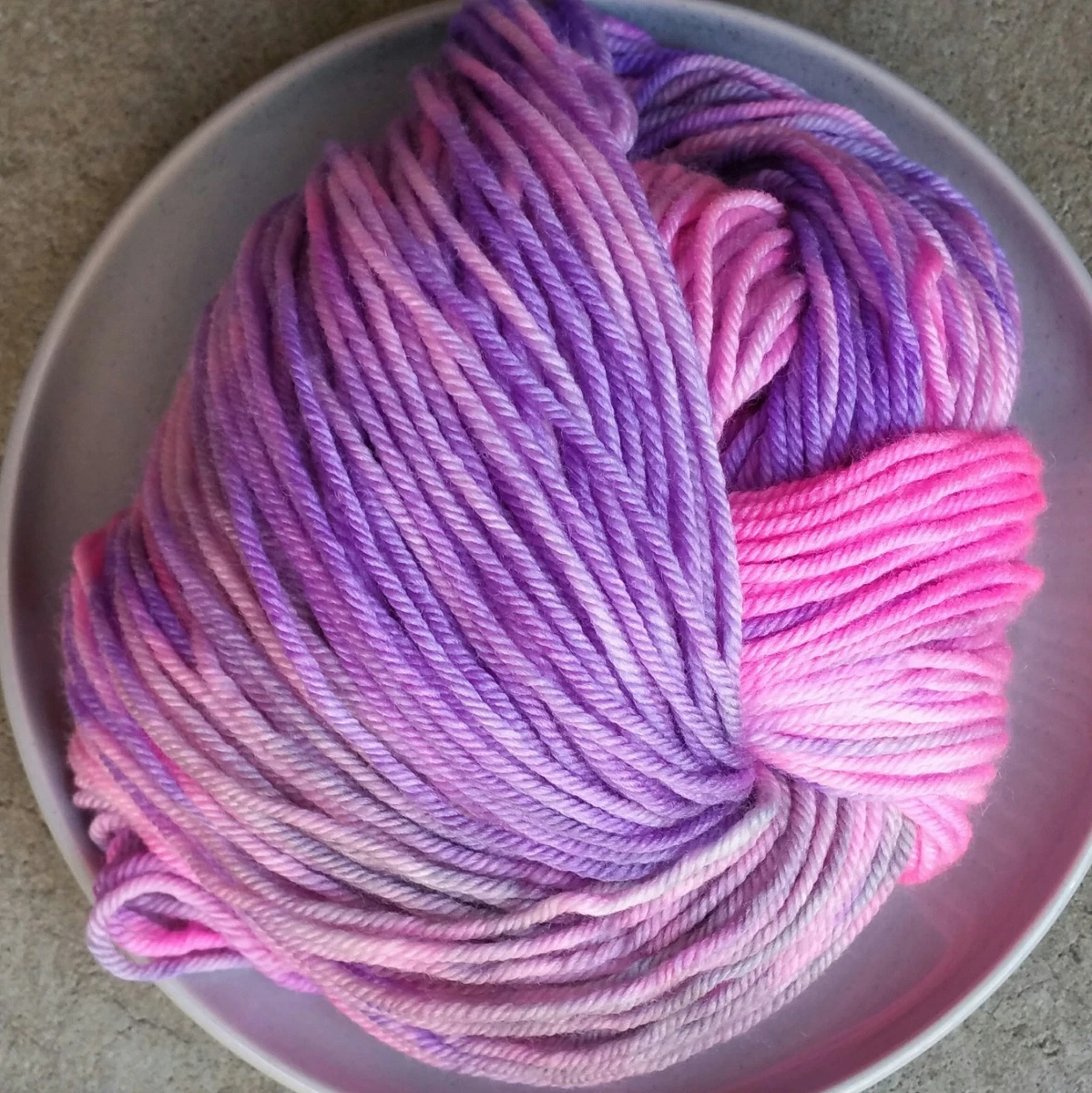 Hand Dyed 8ply Yarn, 100g 200m Variegated Pink Purple Grey Merino Nylon Silk