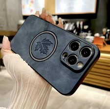 Retro Leather Maple Leaf Case For iPhone 17 16 15 14 13 12 MagSafe Charge Covers