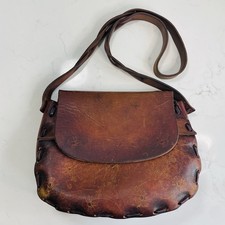 Vintage 60s 70s Hand Tooled Leather Shoulder Bag Crossbody Purse