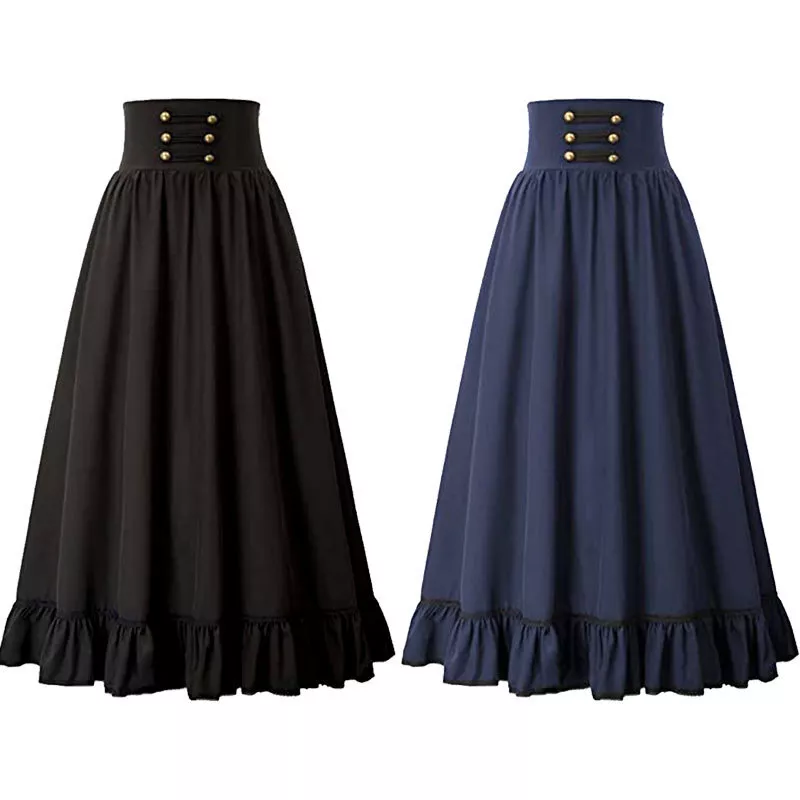 Женская готическая викторианская юбка миди стимпанк на молнии трапециевидная оборка вечеринка ретро - Изображение 3 из 4
