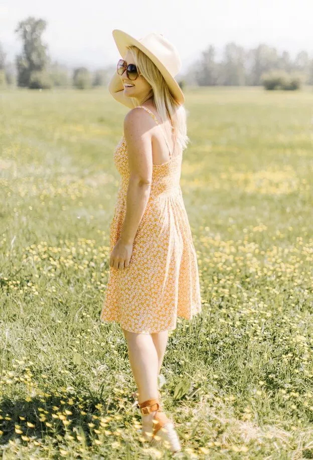 Old Navy Blogger Printed Fit Flare Cami Dress Women Yellow