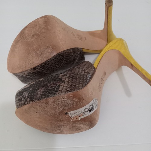 Saks Fifth Avenue Slingback Heel Women 8 M Yellow Leather Snake Print 5" Heel - Picture 3 of 6
