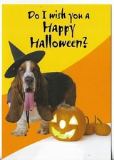 NEW Leanin Tree HALLOWEEN Card-Do I Wish U Happy Halloween? Hound Dog Witch Hat