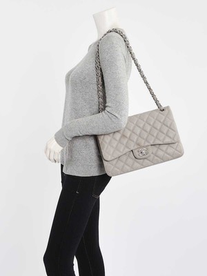 Chanel Grey Quilted Mattie Caviar Classic Jumbo Double Flap Bag | eBay