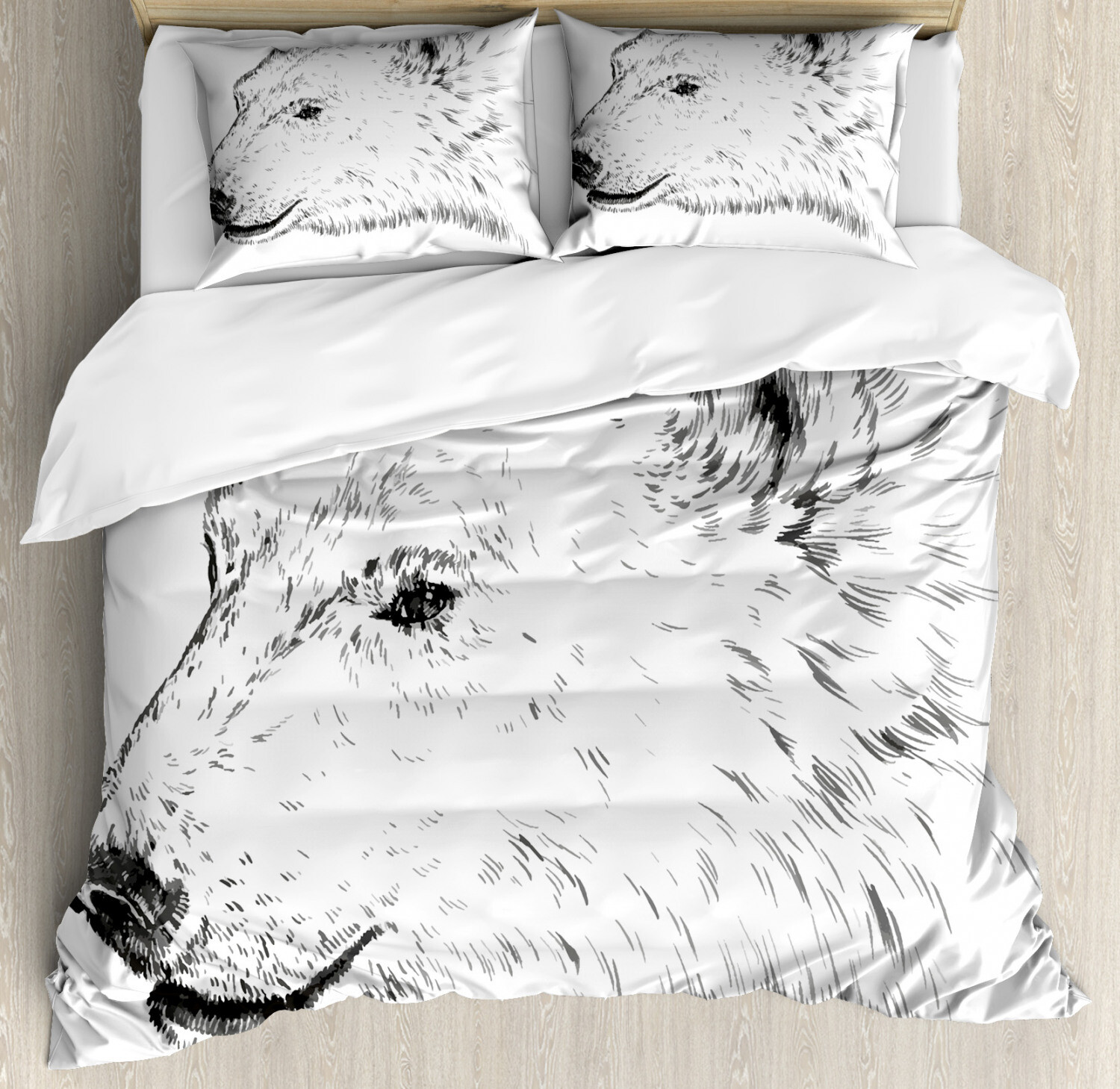 Animal Duvet Cover Set with Pillow Shams Polar Bear Face Sketchy Print-image