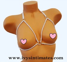 Deluxe Pearl Lingerie Bra Open Cup Pearl Chest Harness BDSM Jewelry Bridal