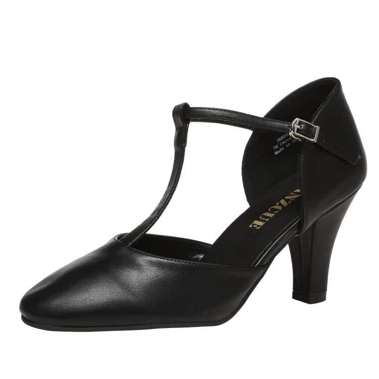 Danzcue T Strap Character Dance Shoes for Women Big Kid Black