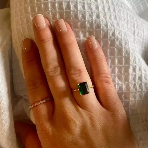 2.25Ct Green Emerald Lab Created Diamond 14K Yellow Gold Finish Engagement Ring - Picture 2 of 8