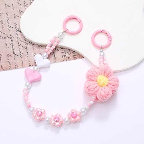 Keychain Crochet Flower Phone Chain Anti-Lost Heart Case Chain Handbag Bag - Zdjęcie 11 z 16