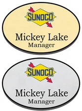 1 GOLD & 1 SILVER OVAL SUNOCO STATION PERSONALIZED NAME BADGES SAFETY PIN BACK