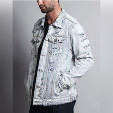Victorious Men's Light Wash Distressed Denim Jacket, Size Small