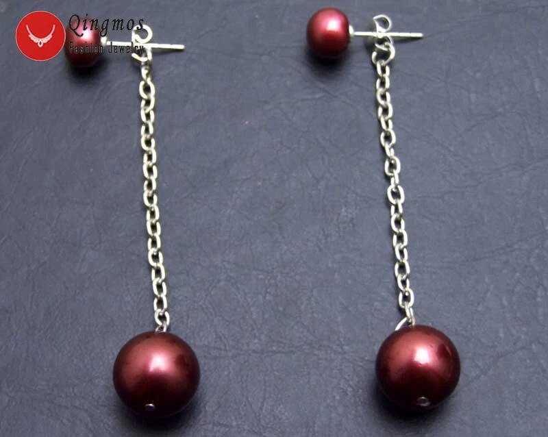 Pendientes de perlas naturales redondas planas rojas de 7-8 mm para mujer con perla de concha de mar Foto 4 de 4