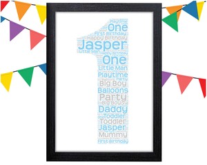 Personalised 1st Birthday Word Art Wall Print Gift Idea Boy Girl Son