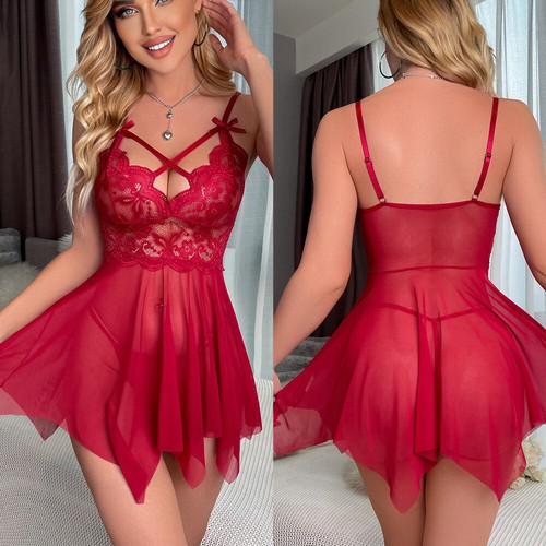 Red Women's Sexy-Lingerie Babydoll Sleepwear Underwear Lace Dress Nightwear US - Picture 121 of 149