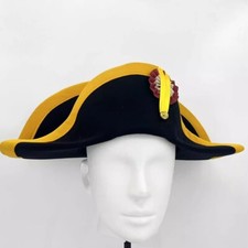 Napoleon Bicorne Admiral Captains Hat French Men Cosplay Woolen Adult Black Cap