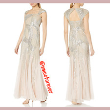 NWT Adrianna Papell Embellished Cap-Sleeve Envelope Gown in Shell SZ 8P  M576