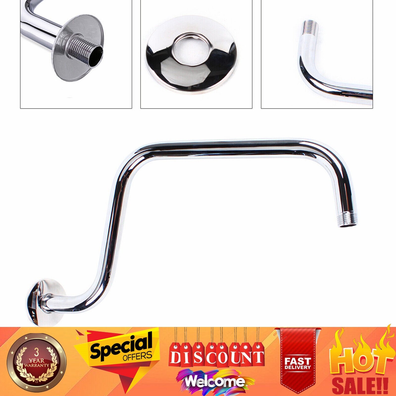 Shower Head Extension Arm S Shaped High Arc Gooseneck Shower Arm Extender Pipe
