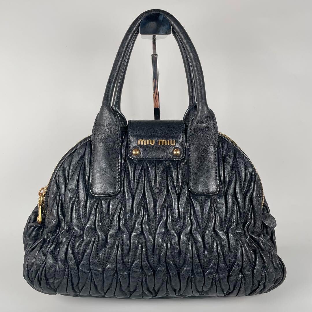 l*l様 00s miu miu hand bag leather BK tot Miu Miu Black Leather Silver Bow Top Handle Bag ○ Labellov