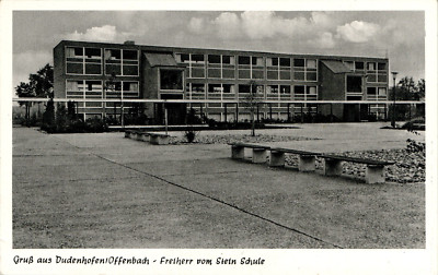 AK GRUSS AUS DUDENHOFEN RODGAU OFFENBACH FREIHERR VOM STEIN SCHULE UM1950 HESSEN