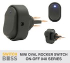 Mini OVAL ROCKER TOGGLE SWITCH ON-OFF - Blue LED Dot Illuminated 12v 24v 19x31mm