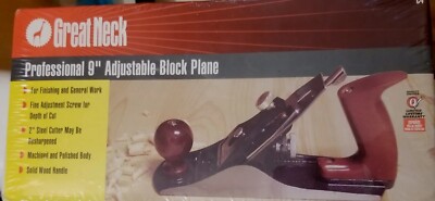 New in box. Great Neck 9'' Adjustable Wood Block Plane - Made in USA