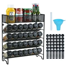 Spice Rack Organizer With 28 Spice Jars Black Lidsspice Labels Chalk Marker And