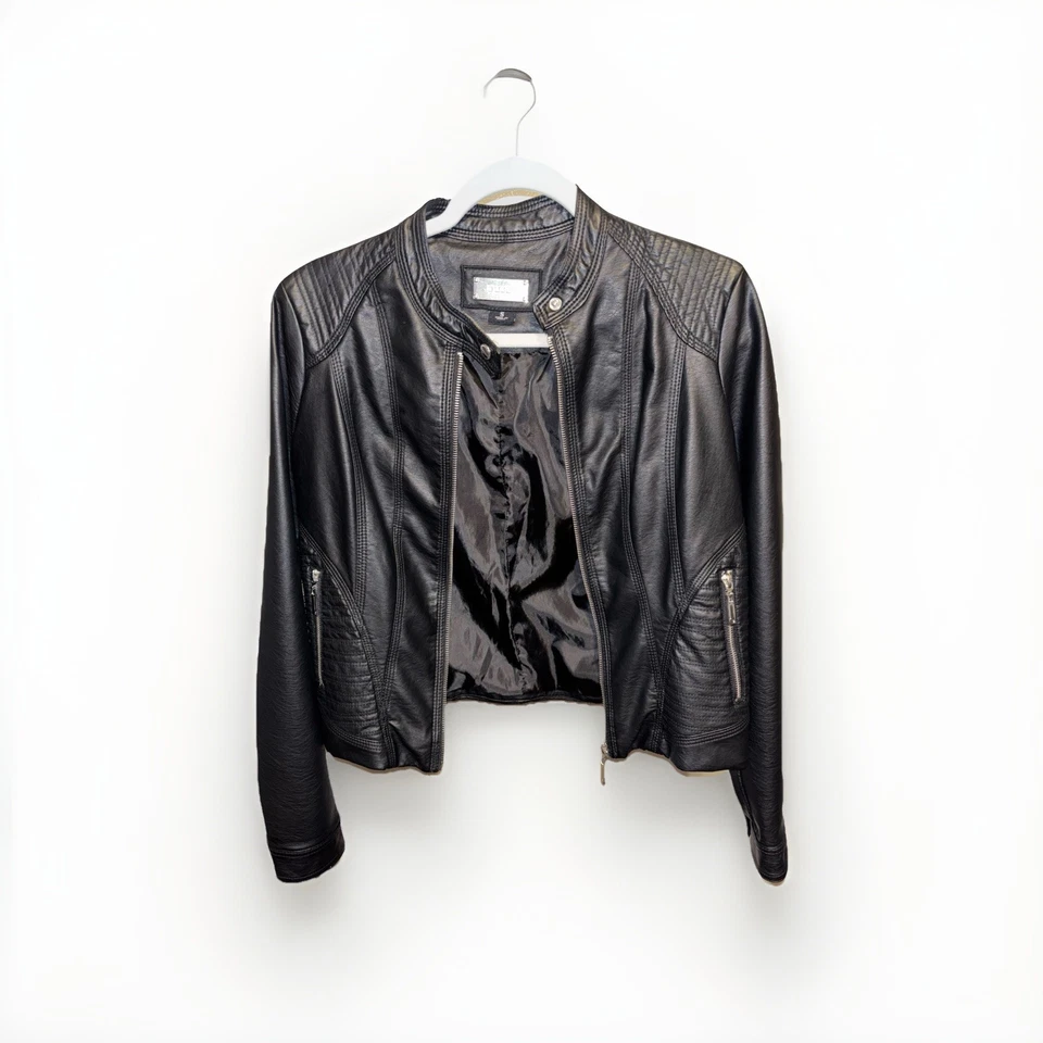 Black Faux Leather Jacket Small - Image 2 of 4