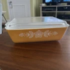 Vintage Pyrex Gold Butterfly Refrigerator Dish 0503 Ridged Glass Lid 1  1/2qt