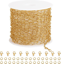 16.4 Feet Gold Stainless Steel Jewelry Making Chains Oval Embossed Chain Bulk DI