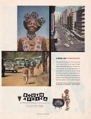 1955 South Africa Travel Tourism Mid Century Safari City Life Ad
