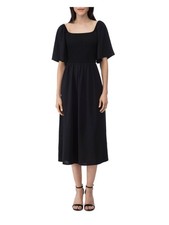 B COLLECTION Womens Black Flutter Sleeve Midi Wear To Work Sheath Dress XS