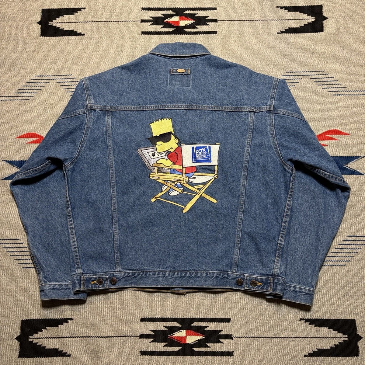 Vintage 90s The Simpsons Bart Embroidered Fox TV Promo Denim