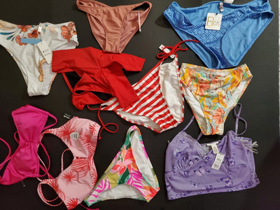 38 Pc Mixed Lot Swimwear Bikini & One-Piece Multicolor Swimsuit Top Bottom Pink