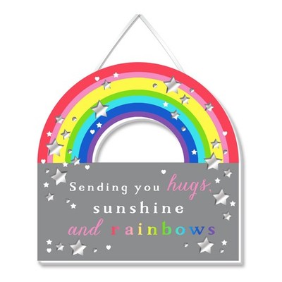 Sending You Hugs Sonnenschein Regenbogen kleine hängende Holztafel Wandschild Geschenk