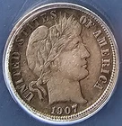 1907-s Barber Silver Dime 10c Graded ANACS EF45