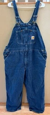 CARHARTT Denim Blue Jean Carpenter Work Overalls 44 X 28 ~ Vintage